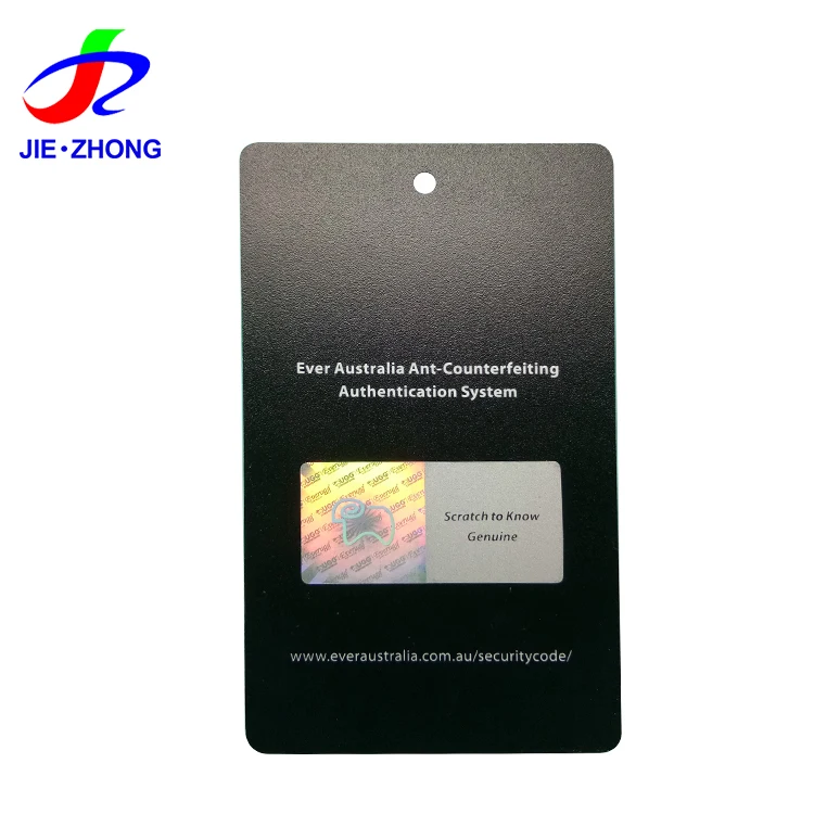 professional Custom Pvc Id Holographic Certificates Authenticity Card With Sticker