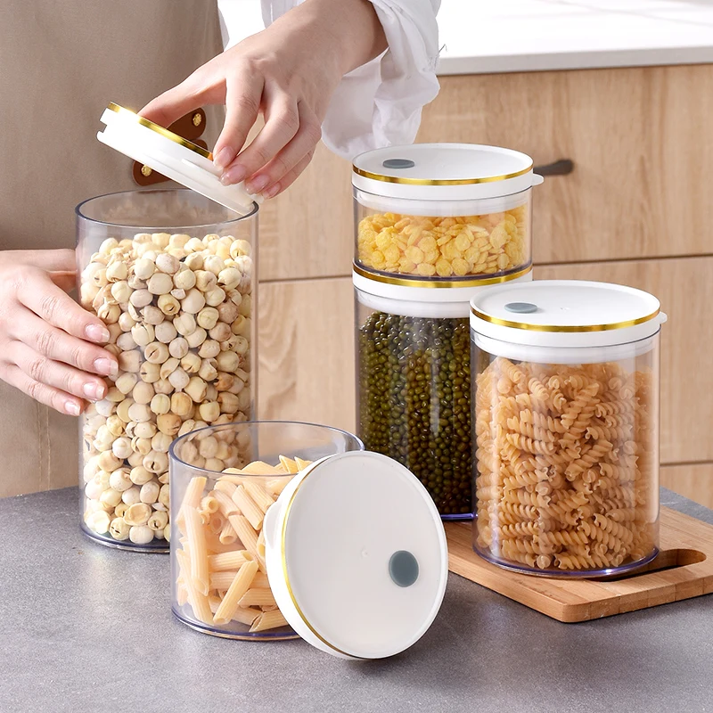New kitchen multifunctional and durable round transparent food plastic sealed jar storage jar with lid