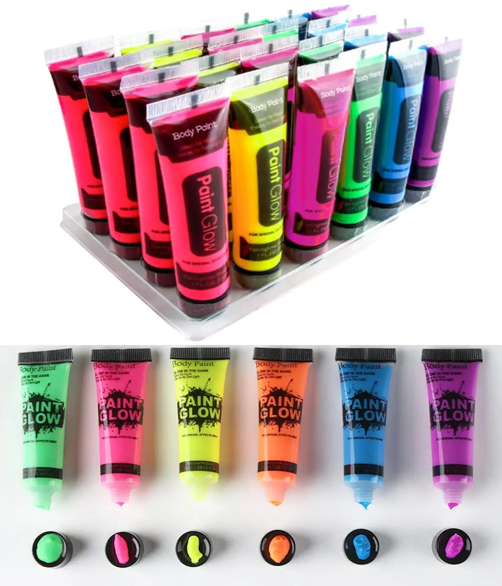 Glow in the UV Blacklight Neon Face Paint Kit Water-Based Fluorescent Body Painting Supplies