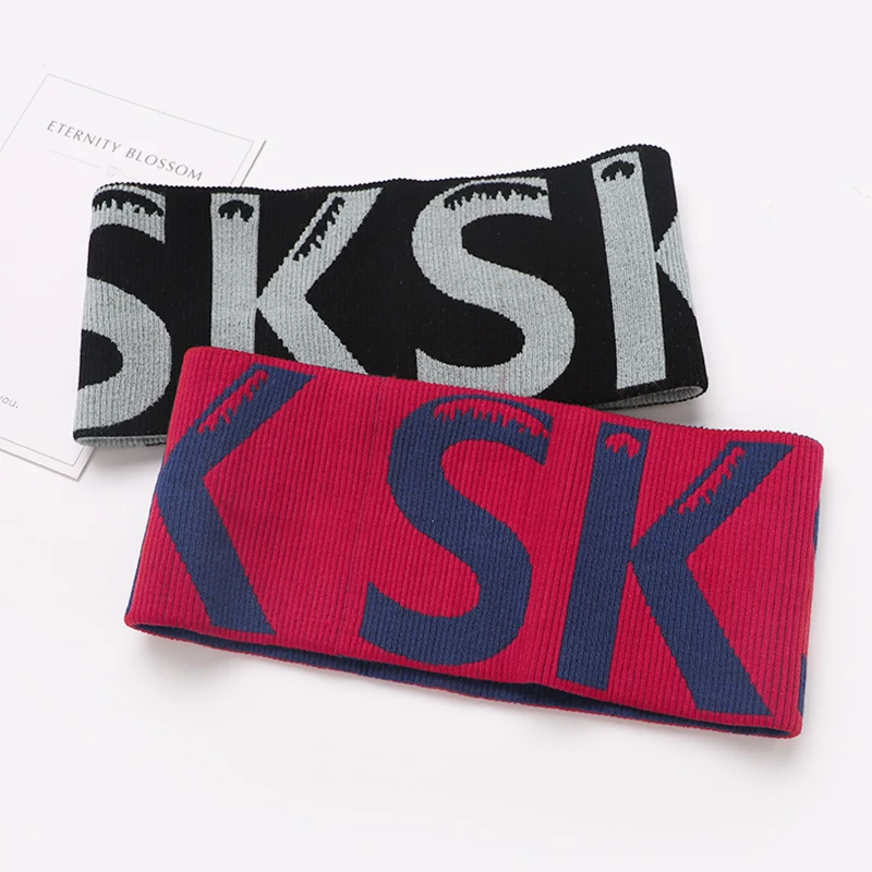 Winter Custom Printed Jacquard Logo Sport Headbands Unisex Running Athletic Knitted Headband For Men