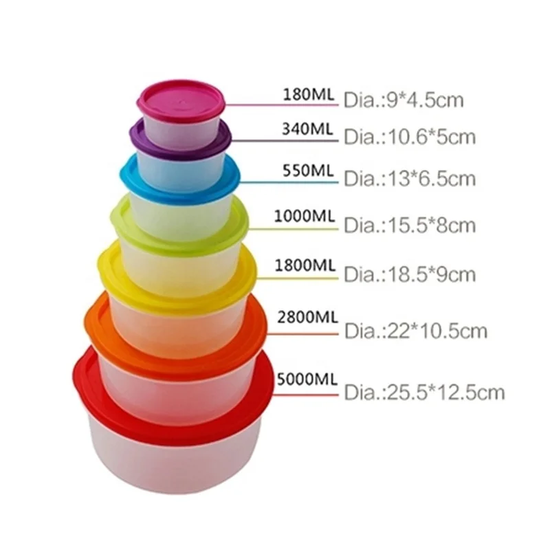 7Pcs Colorful Plastic Food Containers Box Fridge Fruit Salad Vegetable Storage Container Box