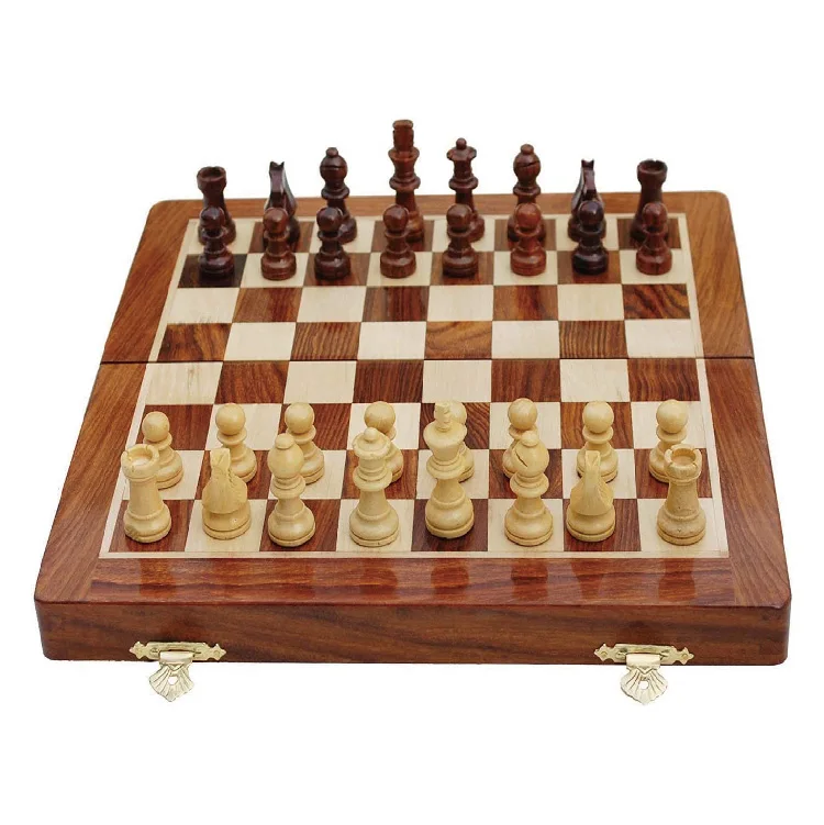 Handmade Magnetic Wooden Folding Chess Board with Extra Queens & Storage for Chessmen