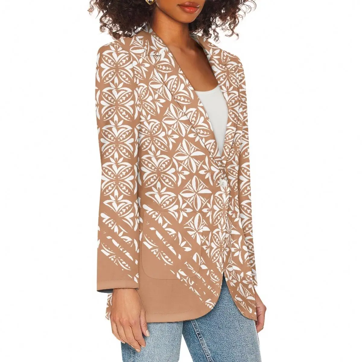 Z11R130- Cardigan Woman Suit Coat Polynesian Flower Print Women Blazer Print On Demand Ladies Jacket Blazer