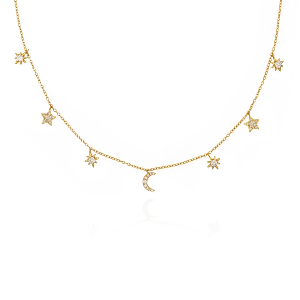 Chris April 925 sterling silver cubic zirconia necklace crescent moon and star necklace