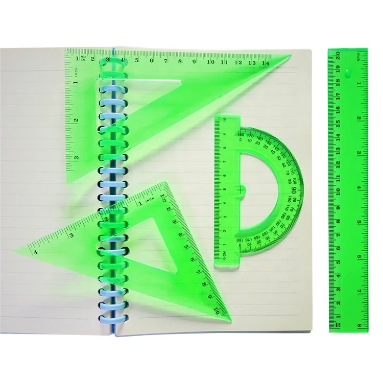 Customized 8 Inch Plastic Math Geometry Tool Ruler Set  4 Pcs Geometry Plastic Ruler Set