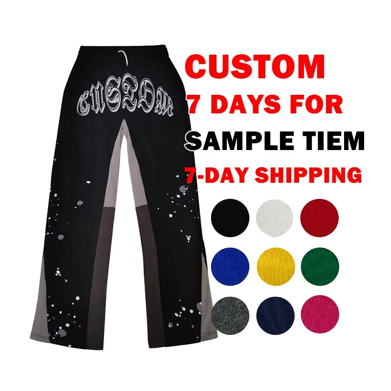 Custom High Quality Men Stacked Joggers Set Logo 3D Puff Print  Streetwear Sweatpants Fashion Stacked Jogger