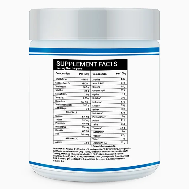 
Immunostamin Powder with Tulasi leaf Skimmed Milk Whey Protein Herbal Extracts Immune Booster Supplement private Label GMP ISO 
