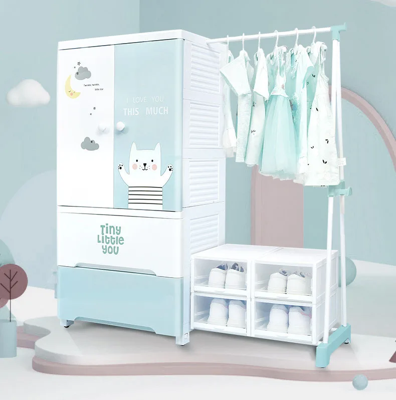 Пластиковый детский гардероб для спальни, домашний шкаф для хранения детской одежды, подвесной двухдверный шкафчик