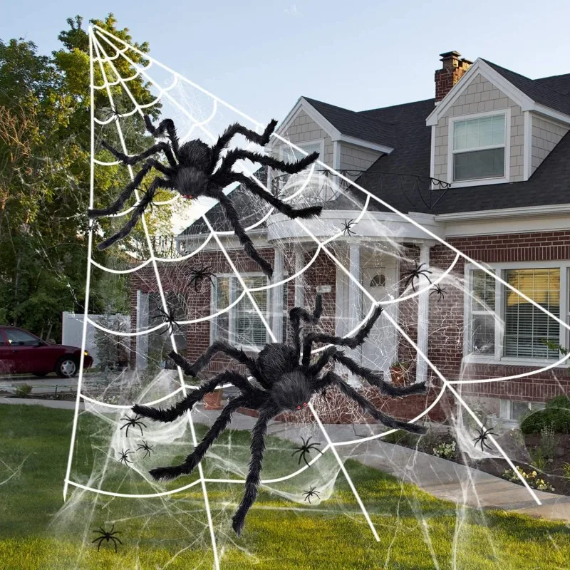 Halloween decoration spider web spider silk combination simulation big spider bar haunted house chamber scene