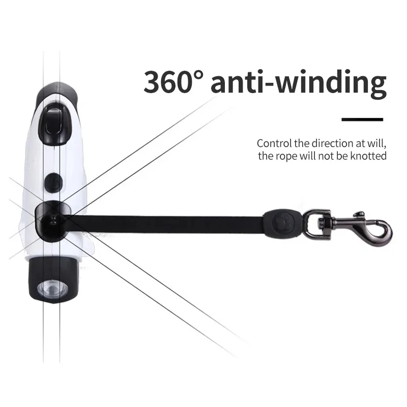 Custom Logo Tangle-Free Retractable Pet Dog Leash 16 Ft Handfree Dog Leash with Bright Led Light Flashlight