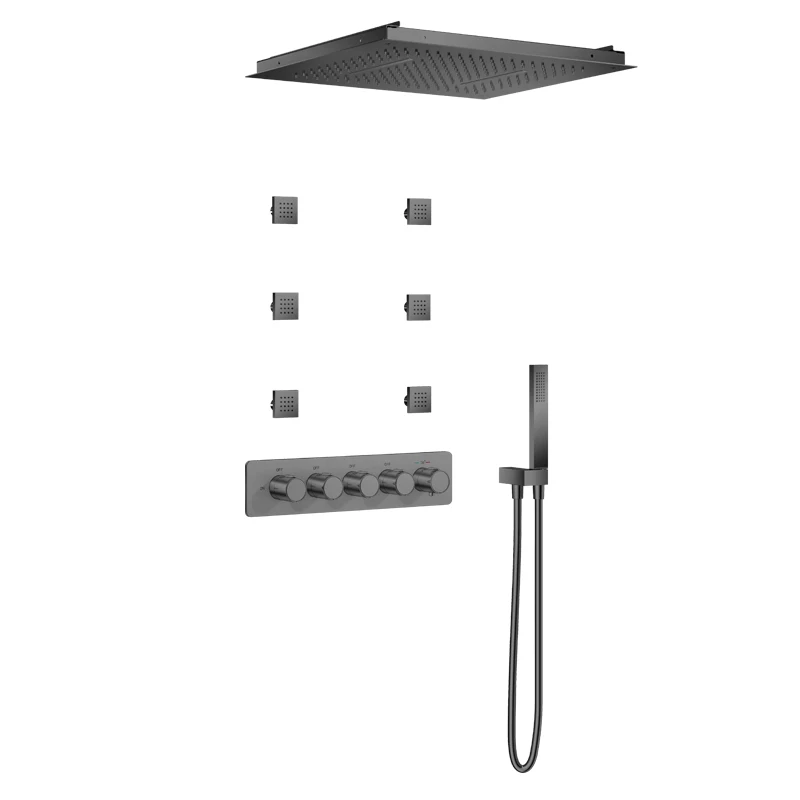 Thermostatic Shower Body Sprays Systems Wall Mounted 12 Inch LED Rain Shower Faucet Set Allow Multiple Heads to Function at a Ti