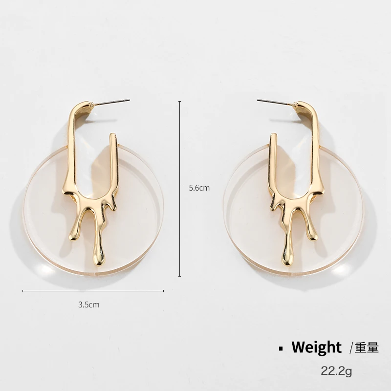 Original Unique Design Women Fashion Jewelry Round Clear Resin Disk Hoop Earring With Gold Melting Metal