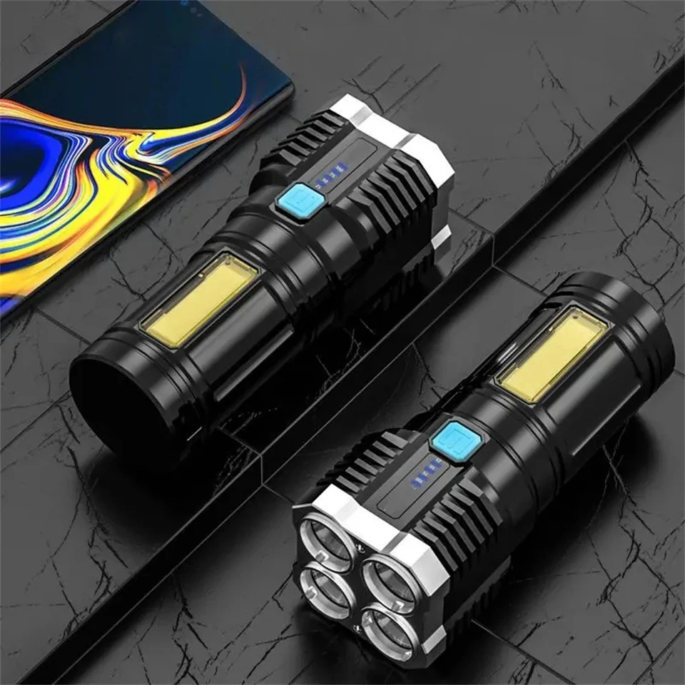 4-core Led Multi-functional Bright Flashlight COB Side Light Outdoor Portable Home USB Rechargeable Flashlight