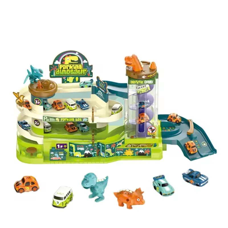 Dinosaur Electronic Rail Toys Set 3 Floors 4 Cars Adventure Games Toy Race Track Car Parking Lot Toy for Kids With Music Light