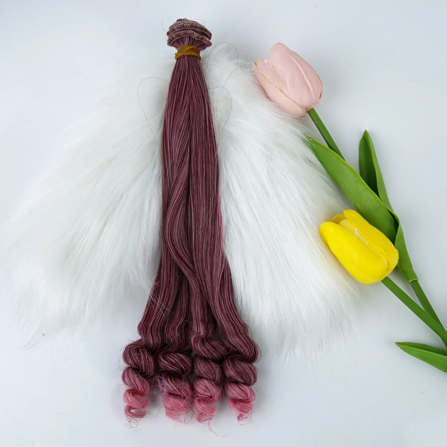 Handmade diy doll accessories long curly 25cm doll hair weft high temperature fiber doll hair extension