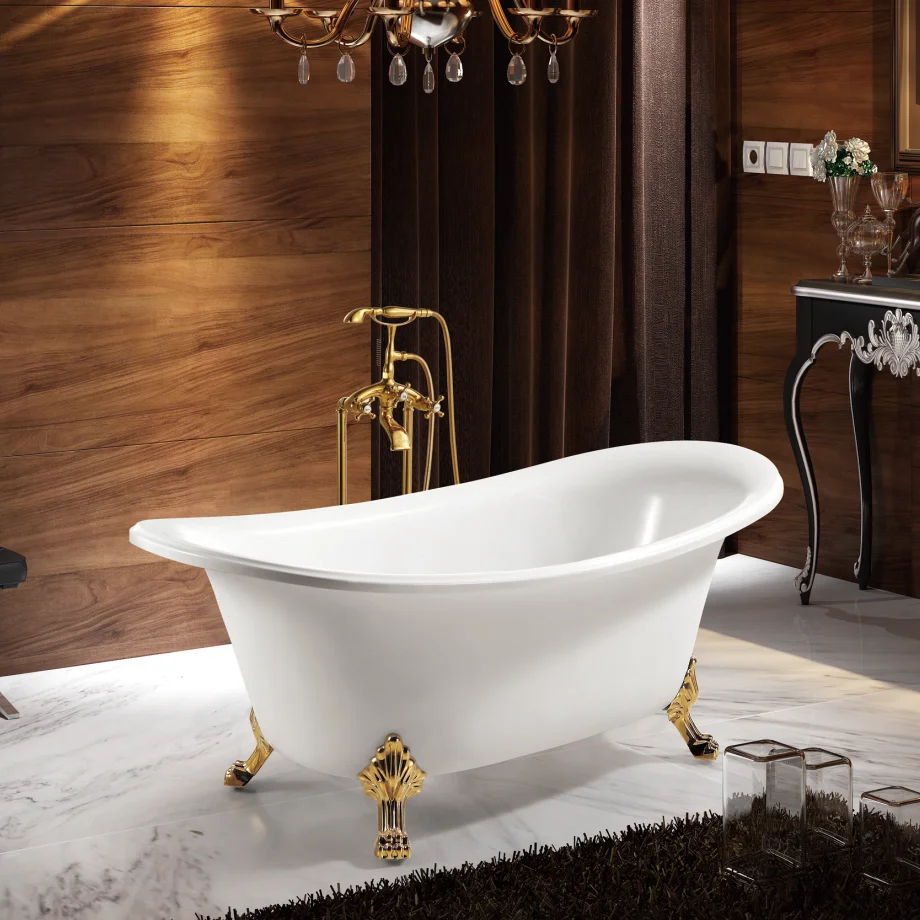 Hotaqi Bathtub Factory Acrylic Bathroom Indoor Freestanding Women Girl Royal Bathtub with Golden Lion Feet