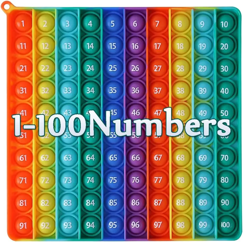 Big Size pop Math Toys , Rainbow Square Fidget Ttoy 100 bubbles Stress Relieving Fidget Game for Teachers