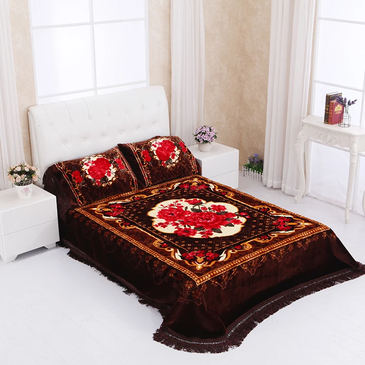 JOYDAY Super Luxury Printed Adult Raschel Mink Bedding Sets Designer Muslin Blanket Set For Full Bed