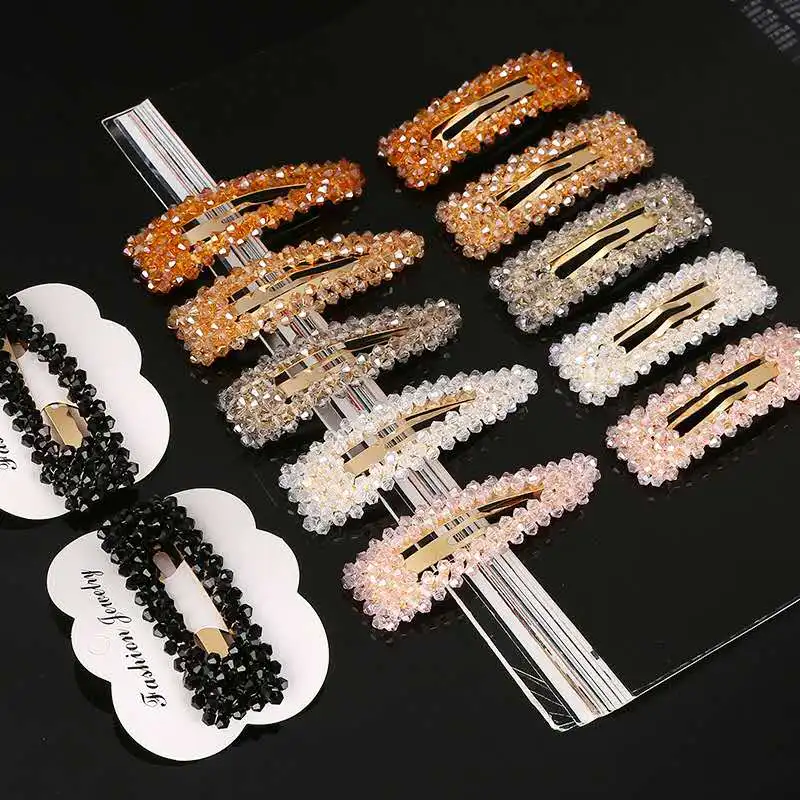 Korean Luxury Sweet Clear Acrylic Beads Geometric Hair Clip Hairgrips Bridal Hair Accessories For Women girl jewelry wholesale