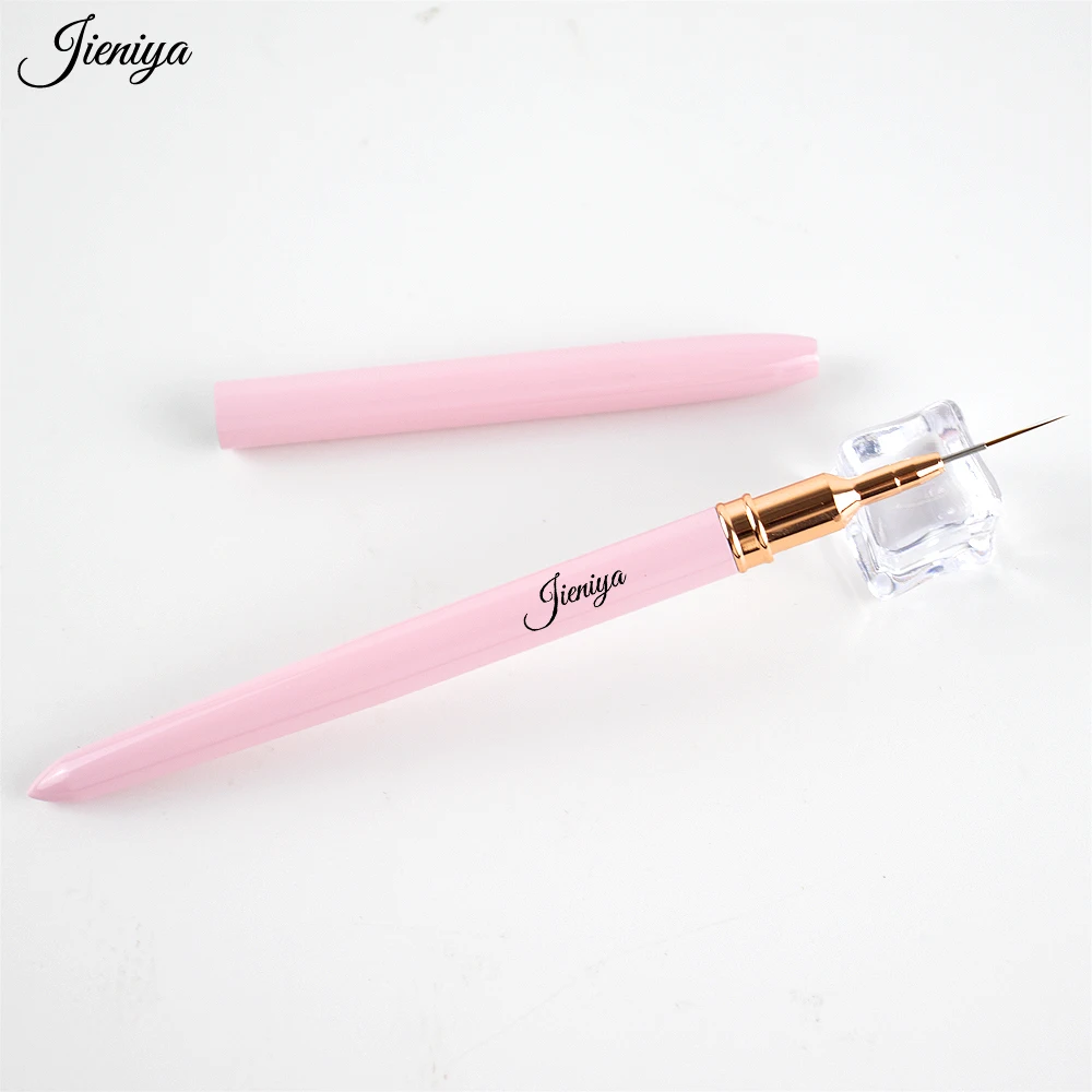 Jieniya International Sizes Art Pink Metal Handle Nail Art UV Gel Paint Brush thin Liner brush Striping brush