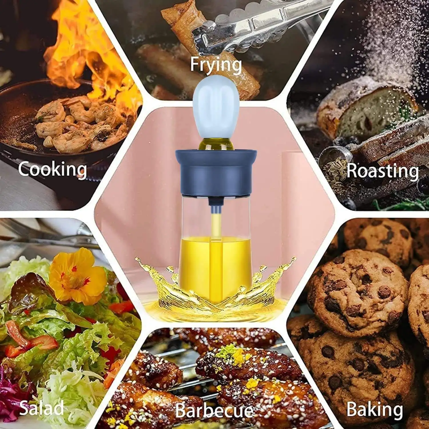 2 IN 1 Oil Spray Bottle Glass Olive Oil Dispenser with Silicone Basting Brush for Cooking Frying Kitchen Vinegar BBQ