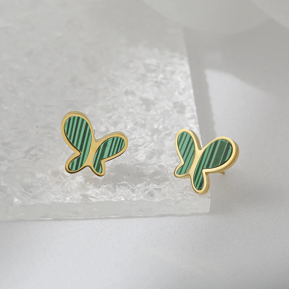 Duoying OEM Kolye Light Luxury Simple Green Belle Butterfly Titanium Steel Butterfly Necklace