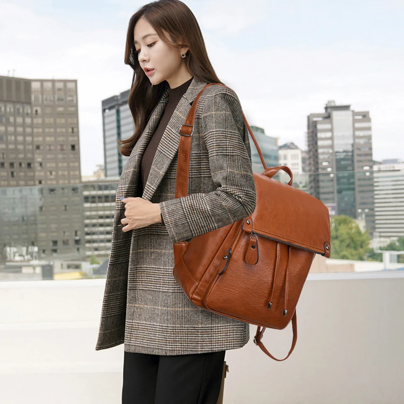 Genuine Brand Soft Leather Backpack For Women Fashion Anti-theft Travel Bagpack Casual Lides Shoulder Bags School Bag Sac A Dos