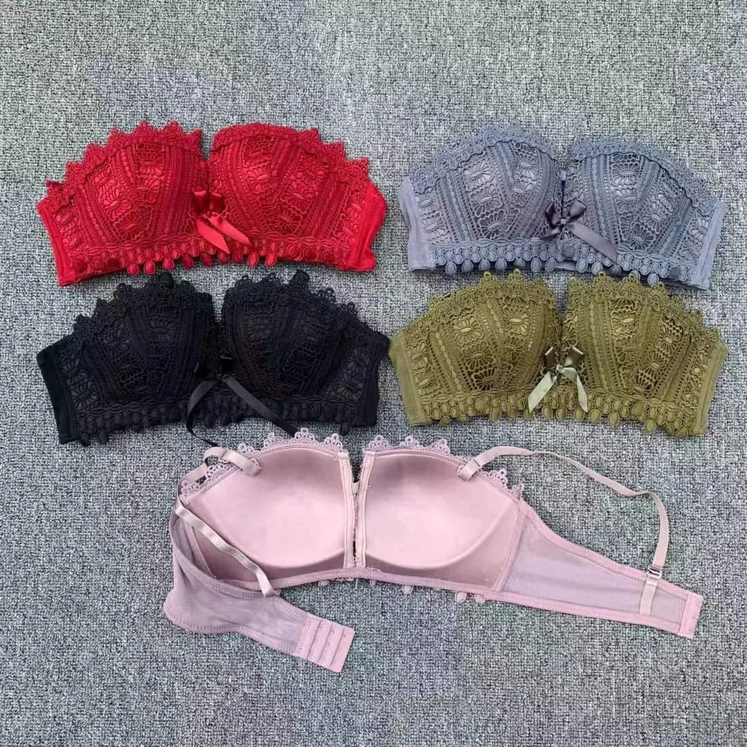 Sexy gathered small fresh lace half cup thick underwear set girl bra Bangladesh Cambodia