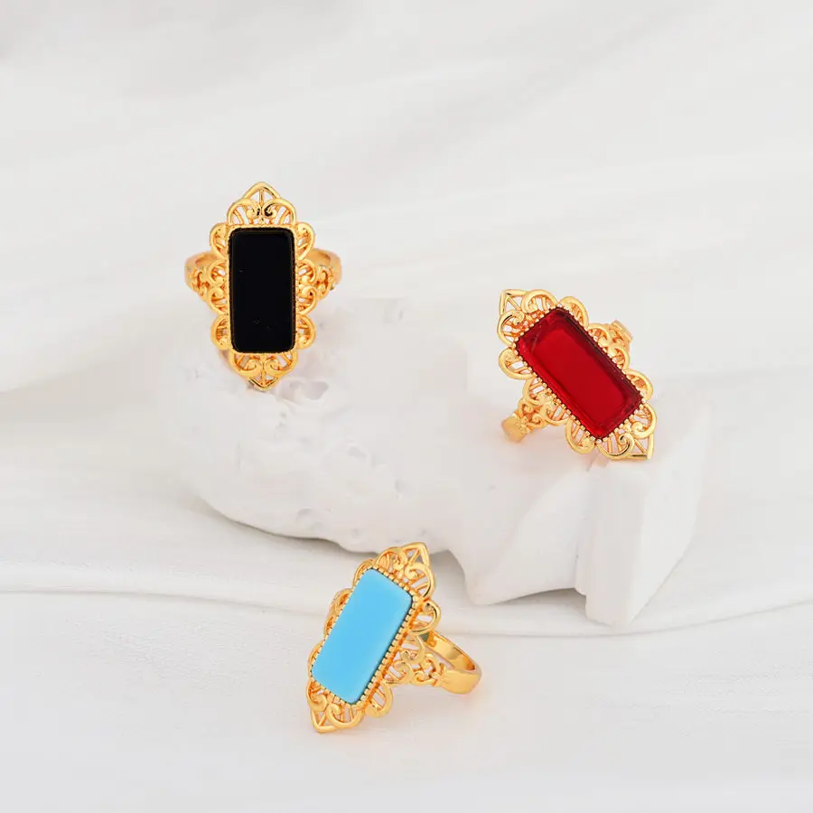 Newest Products Wholesale Fashion Jewelry Classic Women Ring 18k Gold Plated Colored Gemstones Ring