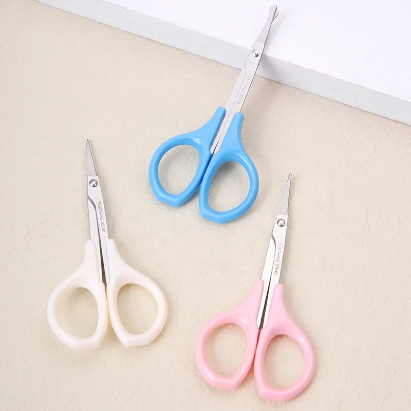 High Quality Stainless Steel Eyebrow Grooming Scissors Curved Straight Brow Shaping Scissors with Plastic Safety Cover