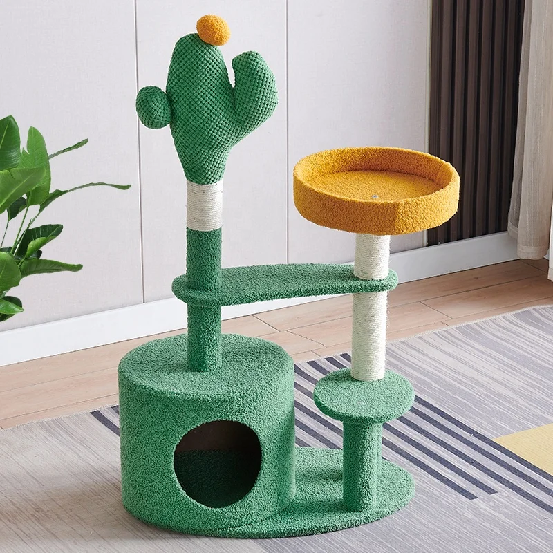 Low price wholesale customized for large cats indoor cat scratcher forest style cactus sisal scratching cat tree