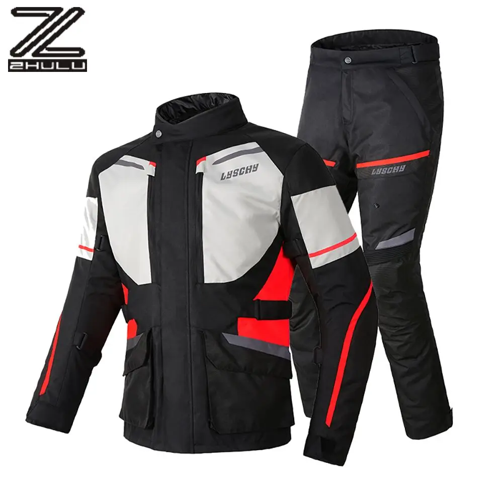 Customized New Design Waterproof Adventure Motorcycle Riding Suit Gray Red Protection Motocross Armor Jackets For Men