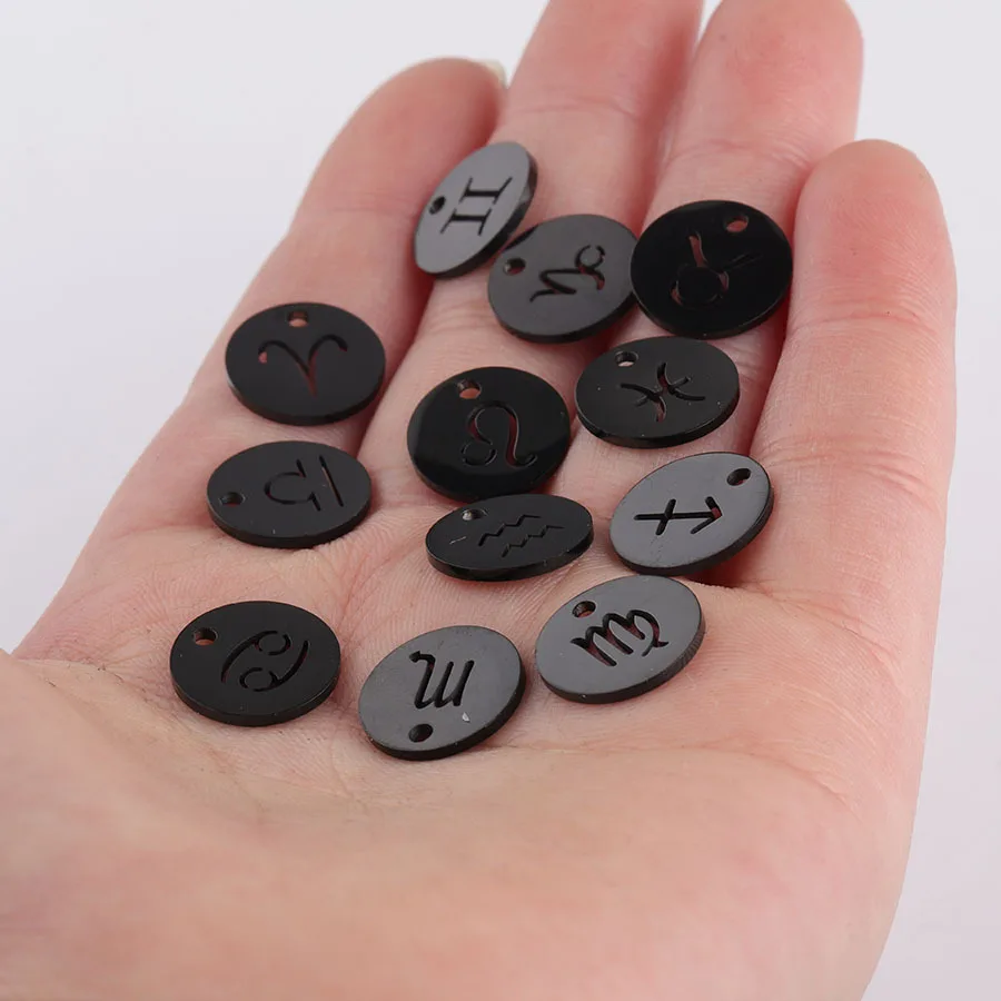 12Pcs/Set Round Hollow Out 12 Zodiac Sign Coin Accessories Stainless Steel Horoscope Necklace Pendants Charms for Jewelry Making