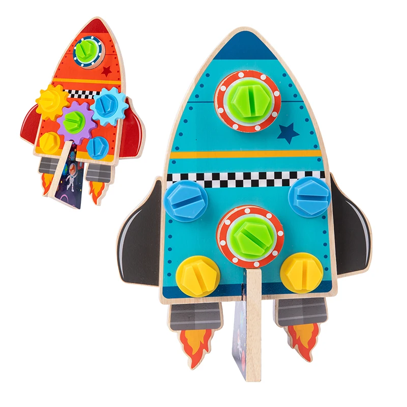 Children Assembly Rocket Toy Education Wooden Nut Rocket Disassemble Game Board Toy Gear Kids Early Education Child Gift Toy