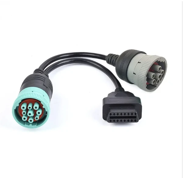 OBD to Type 2 Green9p J1939 and 6p J1708 Split Y cable for Diesel Truck Diagnostics