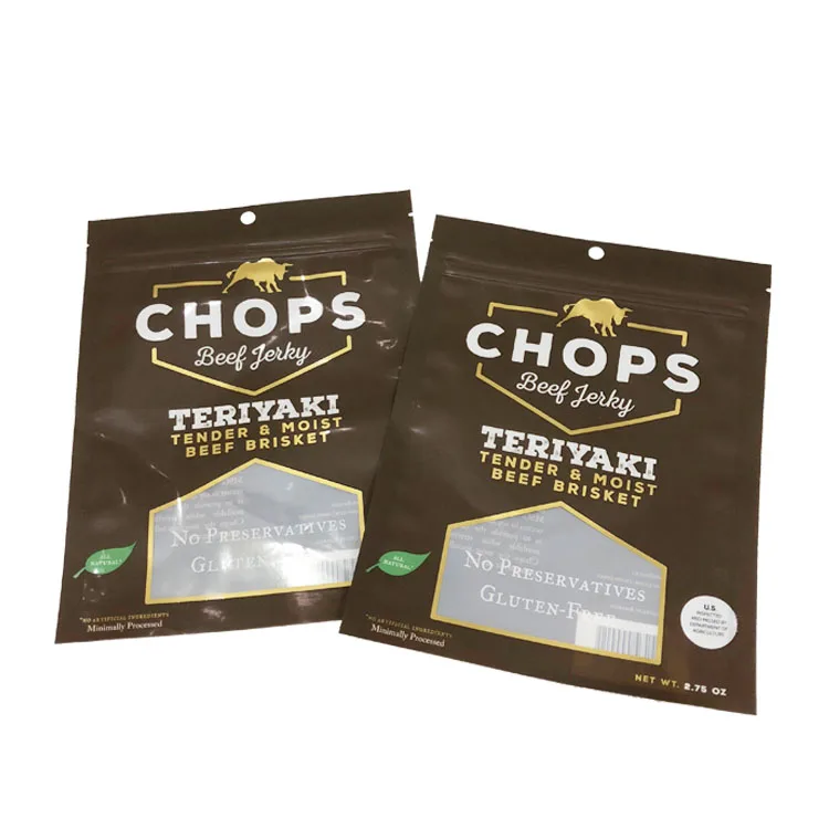 Custom Food Grade Stand Up Pouch Beef Jerky Snack Packaging Bag With Zip Lock