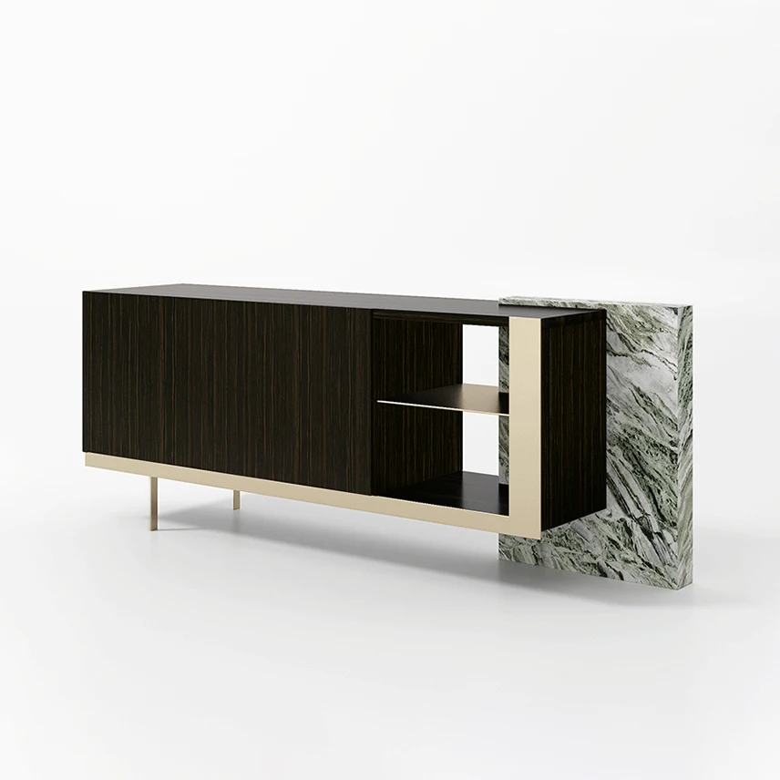 Dining Room Furniture Wooden Stainless Steel Buffet Table Cabinets Modern Luxury Marble Dining Sideboard