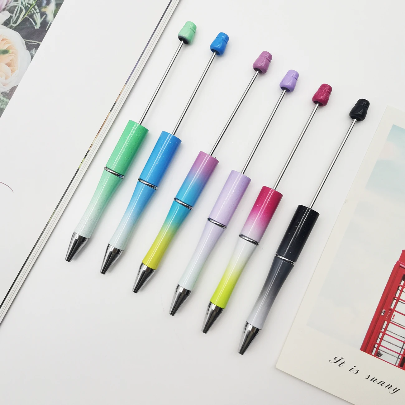 Hot Selling Ballpoint Pen Decorative Bead pen Gift Beaded DIY Plastic Ball Pen Ready to ship