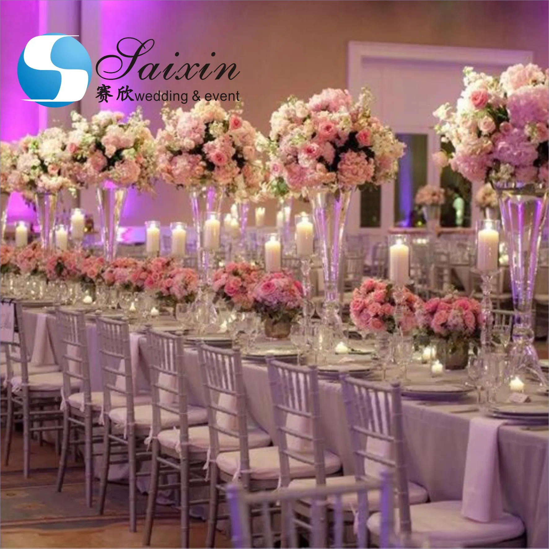 Cheap wedding decoration tall glass cone shaped vases