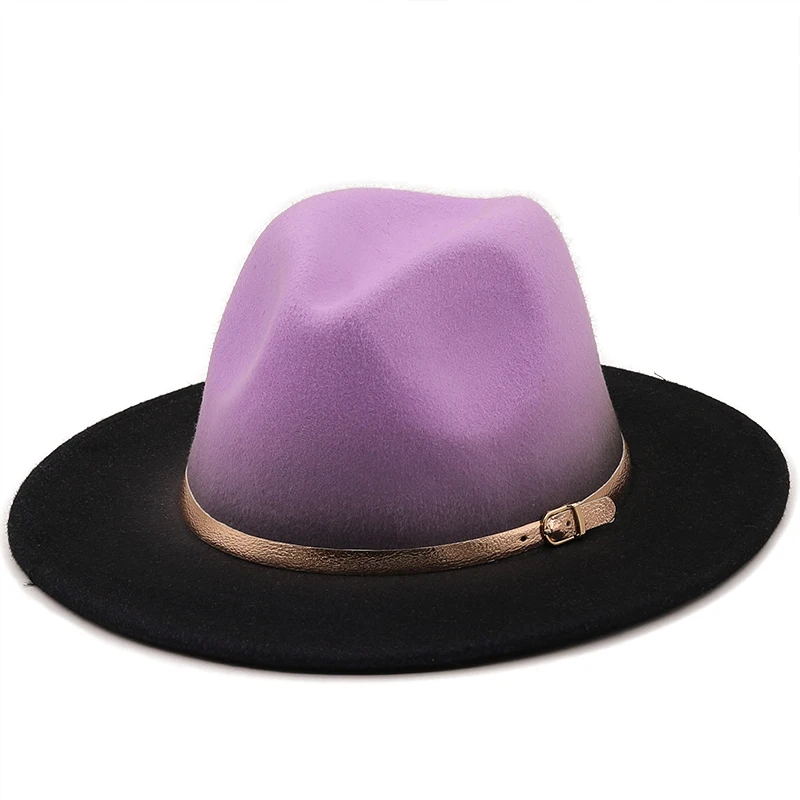 Aotemao New fashion polyester/cotton unisex wide brim felt fedora panama ladies custom womens ombre fedora hats