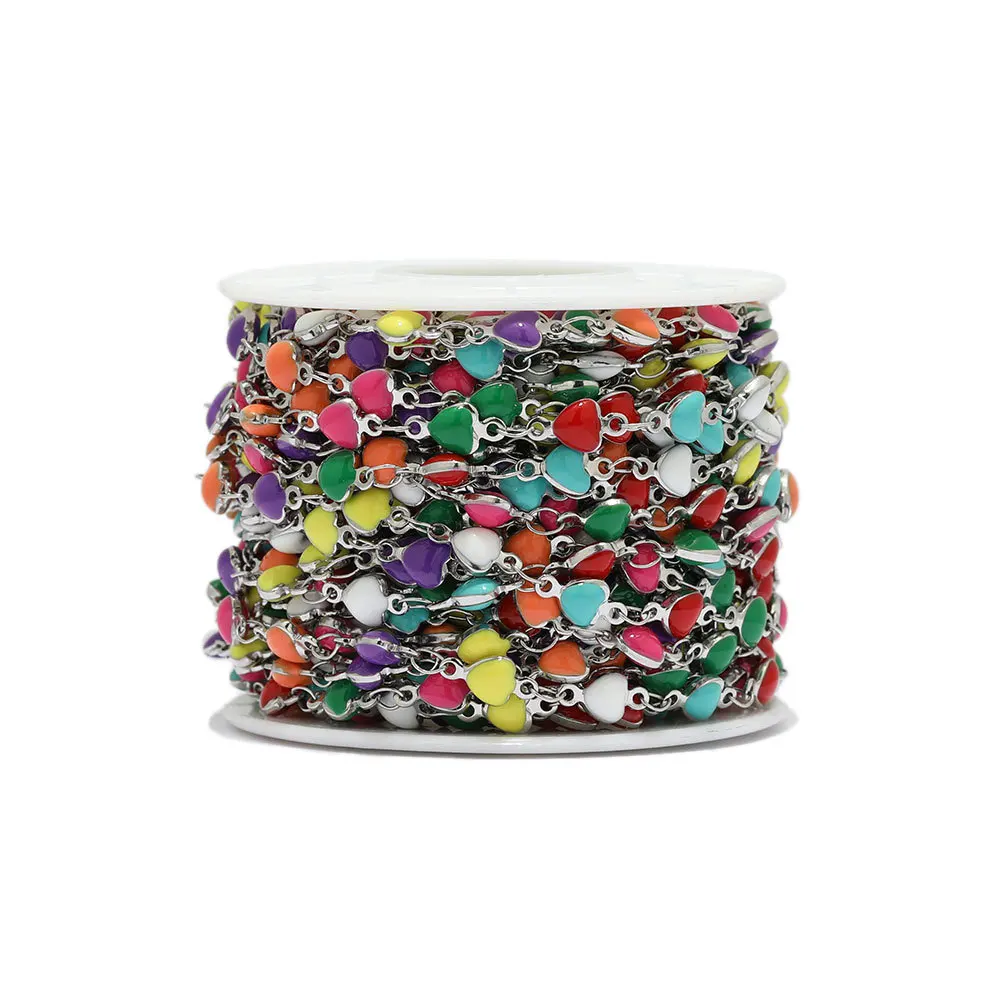 New Stainless Steel Non Tarnish Color Enamel Heart Drop Oil Both Side Chain for DIY Jewelry Necklace Bracelet Accessories