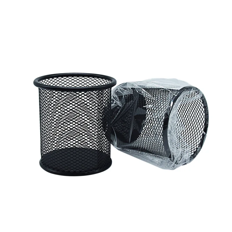 Factory Wholesale Black Desk Office Pen Organizer Clip Holder Round Table Metal Wire Mesh Pencil Cup Pen Holder