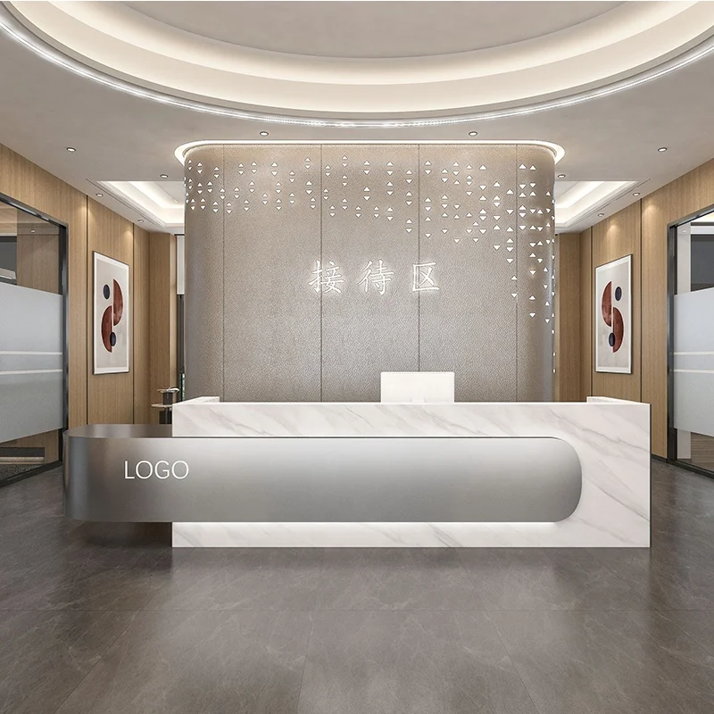 Factory Customize Company Front Guild Welcome Desk Conference Room Computer Console Table Led Work Station Reception Desk