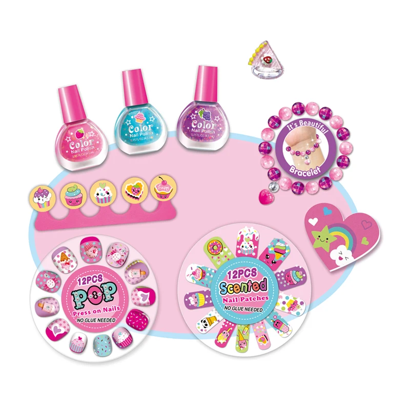 2023 Children makeup fashion Set-Best Scented Kids  Nail polish Art Kit  art play set press on nail peel off nail