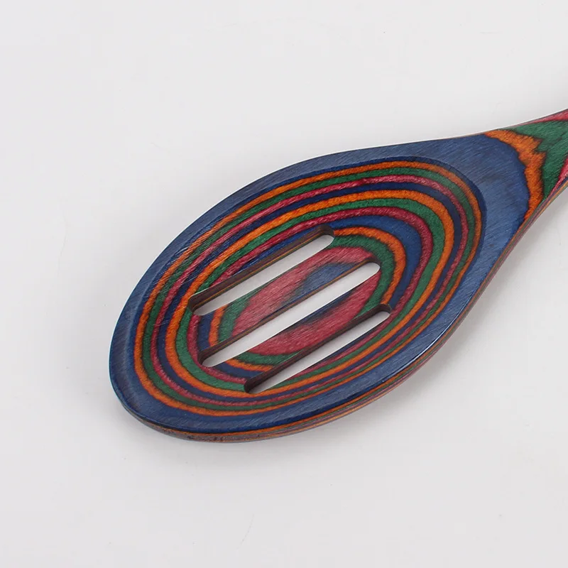 2022 New Nontoxic Rainbow Pakkawood Utensils Set colorful spurtle set wood Spatula 12 inch cooking spoon for home kitchen