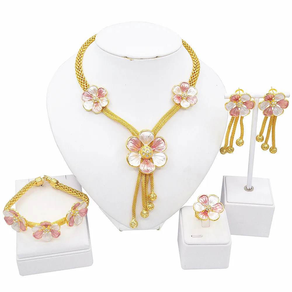 Wholesale Dubai 24 Carat Gold Party Fashion Jewelry Set South Indian Bridal Brazilian Gold Wedding Popular Style Jewellery Sets