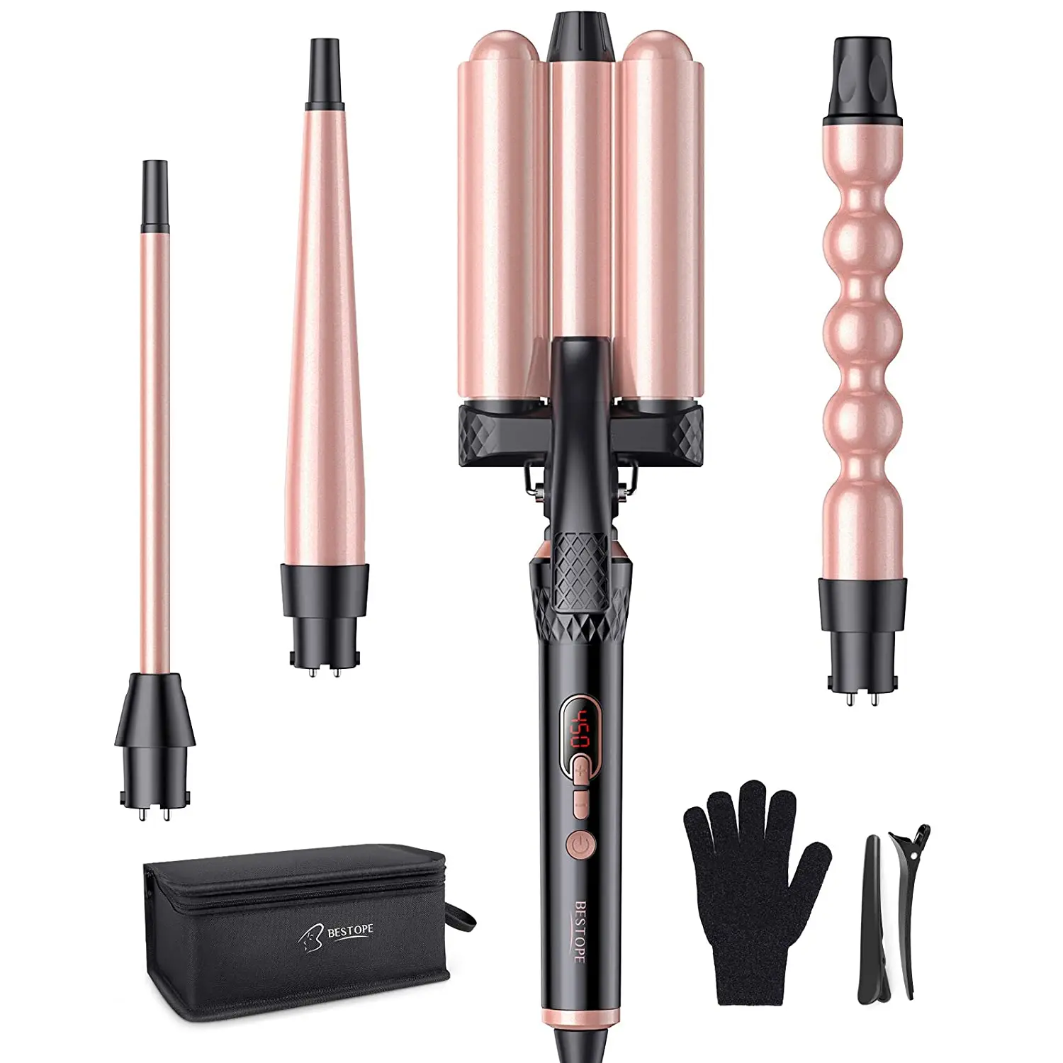 Bestope  professional interchangeable 3 barrel cordless ceramic iron hair curler hair curling wand/iron