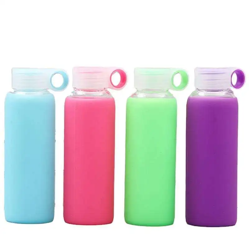 500 ML Borosilicate Glass Water Bottles Clear Bottle with Silicone Sleeve Dishwasher Safe