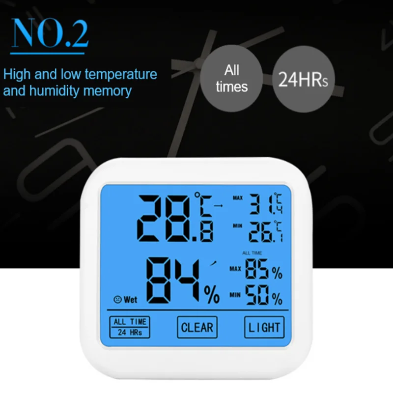 OEM Touch Screen LCD Displays Wall Mounted Max Min Record Magnet ABS Backlight Household Digital Hygrometer Thermometer