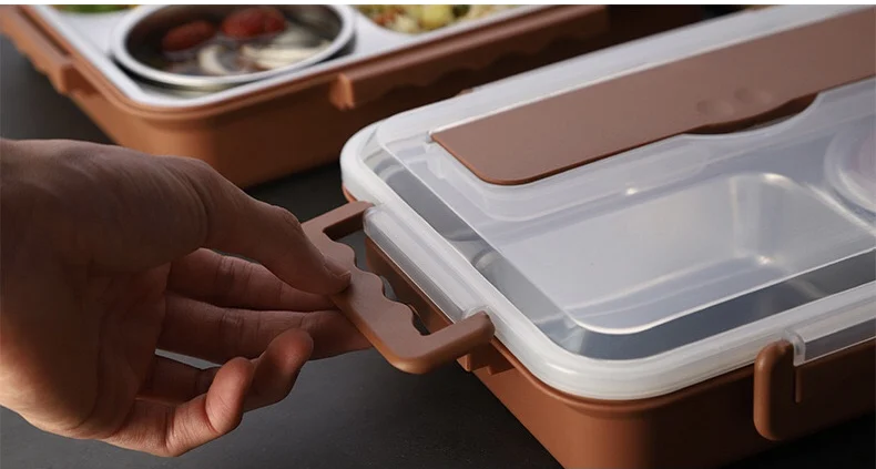 plastic student and kids can use stainless steeland lunch box with lid can be heated preservation portable sealed compartment